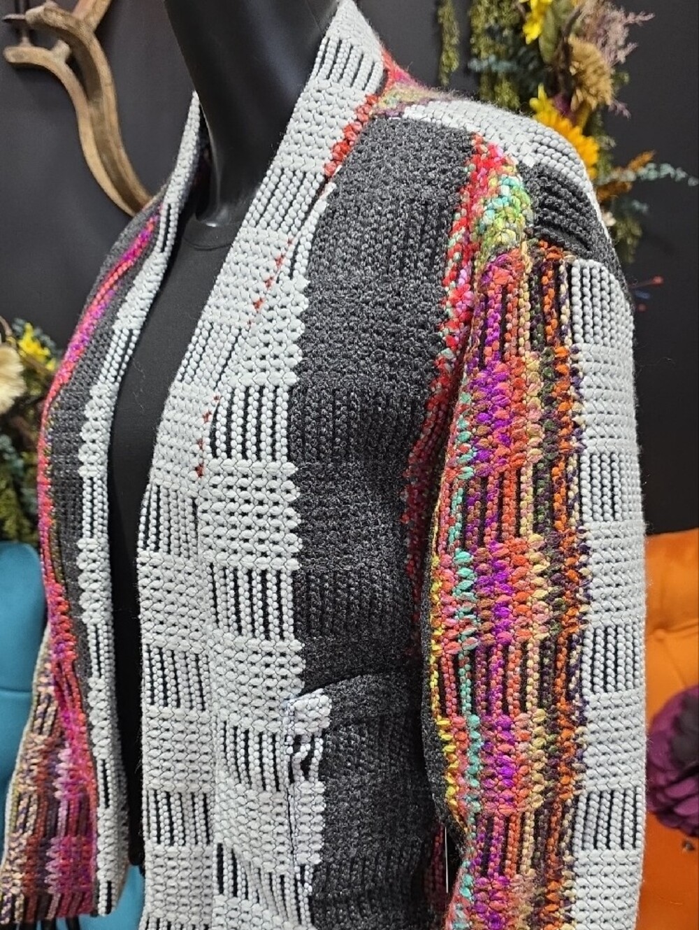 Colorblock Crochet Open-Front Jacket - Multi/Gray - Picture 3 of 11
